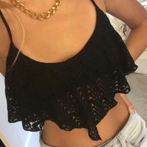 Black lace crop top